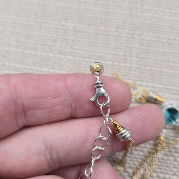 16+5 Inch Gold Over Sterling Silver Two Tone Tassel Chains Necklace A6275 - Picture 6 of 8